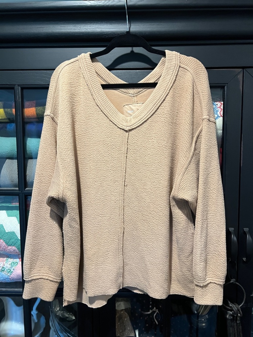 aerie Cream V-Neck Waffle Knit Sweater